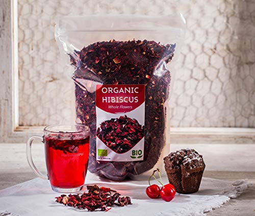 Flores de hibisco orgánicas HerbaNordPol | Egipcias | Hibiscus Premium | 1 Kg BIO | Pétalos sueltos grandes para té