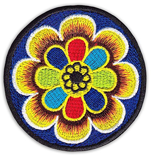 Flores Mandala parche para planchar Patch Hindú de Buda Yoga boho Chic Namaste AUM, Lotus Mandala Blau, Klein
