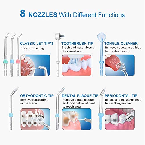 Flosser de agua, TUREWELL Irrigador bucal dental profesional 600 ML Gran capacidad de depósito con puntas multifuncionales 10 Presiones de agua Flosser dental de encimera