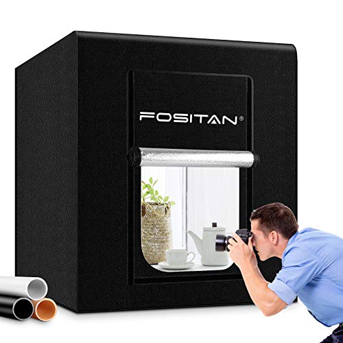 FOSITAN Caja de Luz 80 * 80cm/32" Caja de Fotografía portátil Estudio fotográfico, 126 LED Luz de Día 5500K Foto Estudio con 2 Tiras de LED, 3 Fondos (Blanco/Negro/Naranja) y Bolsa de Transporte