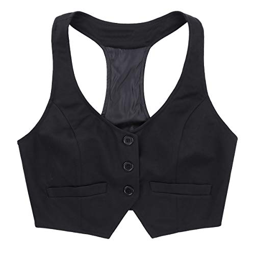 Freebily Las Mujeres Chaleco Ocasionales Sin Mang Botón Cuello En V Abajo Chaleco Ajustado Corto de Otoño Outwear Formal Negro X-Large