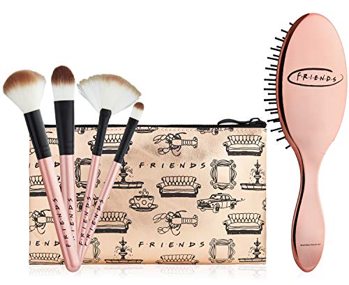 Friends Brochas de Maquillaje, Neceser Maquillaje Para Mujeres y Chicas Con Cepillo Pelo, Set de Pinceles Maquillaje, Neceser Para Viajes, Regalos Para Mujer y Adolescentes