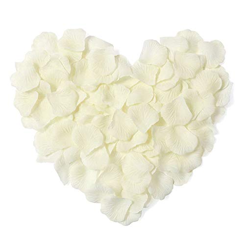 FUJIE 1500 Pcs Pétalos de Rosa Petalos Artificiales Confeti de Rosas Artificiales de Seda Blanco para Bodas, Fiestas, día de San Valentín y Ambiente Romántico