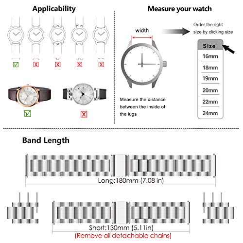 Fullmosa 3 Colores para Correa Metálica de Reloj de Liberación Rápida, Pulsera Reloj de Acero Inoxidable, Plata 18mm