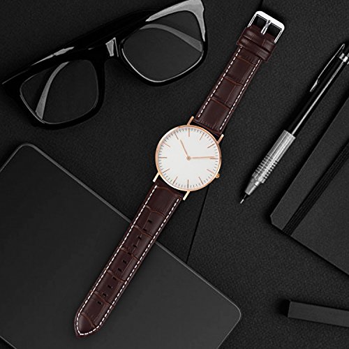 Fullmosa Bambu Piel Correa,7 Colores para Correa/Banda/Pulsera/Strap de Reloj Huawei/Samsung/Recambio/Reemplazo 18mm 20mm 22mm 24mm,Marron Oscuro 24mm