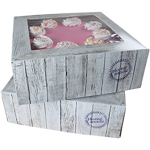 FunCakes - Caja para cupcake o pastel, cuadrada, transporte, Kuchenschachtel, 21 x 21 x 9 cm