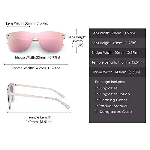 Gafas de Sol de Espejo Sin Marco Una Pieza Sin Montura Anteojos Hombre Mujer(Transparente/Espejo Rosa)