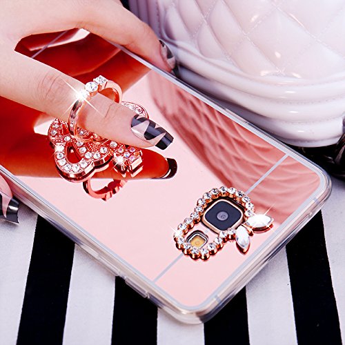 Galaxy A5 2016 Funda, [con purpurina TPU caso] ikasus Crystal Rhinestone Bling Diamond Glitter caso de maquillaje espejo de goma anillo soporte espejo – Carcasa de TPU para Samsung Galaxy A5 2016,