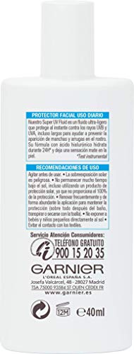 Garnier Delial Sensitive Advanced - Crema Facial Super UV Fluid con Ácido Hialurónico IP50+ - 40 ml