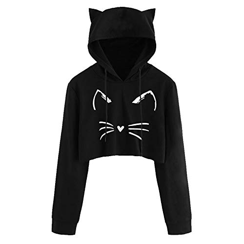 Gato Oreja Rocío Ombligo Sudadera Cortas con Capucha para Mujer Adolescentes Chicas (C, Small)