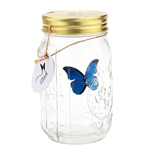 Gearmax® 1 pieza LED romántico lámparas de cristal de cristal de la mariposa / del tanque de la mariposa Botella de San Valentín decoración regalo de los niños(Azul)