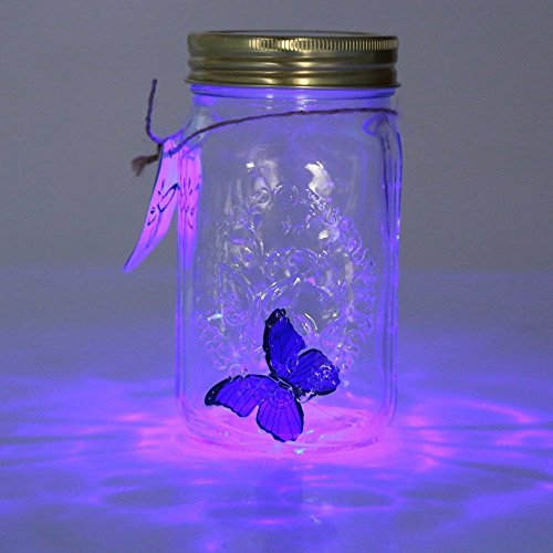 Gearmax® 1 pieza LED romántico lámparas de cristal de cristal de la mariposa / del tanque de la mariposa Botella de San Valentín decoración regalo de los niños(Azul)