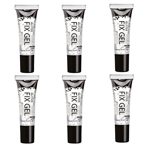 Gel Corrector para Brillo por Moon Glitter - Brillo Cosmético, Base Adhesiva para la Cara y el Cuerpo. Para todos los brillos incluidos el fino, grueso, holográfico, iridiscente y bio - Set de 6