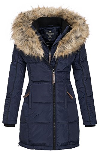 Geographical Norway Belissima - Chaqueta de invierno para mujer con capucha de piel XL azul marino XXL