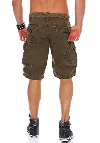 Geographical Norway Pratique Perle - Pantalones cortos cargo para hombre, con cinturón, bordados caqui L