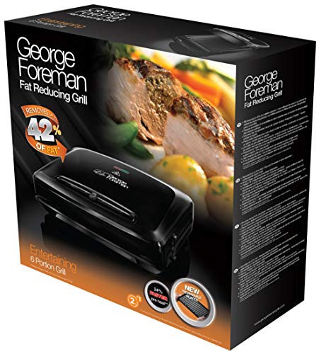 George Foreman Entertaining - Grill Eléctrico (Plancha Grill de 1500 W, 6 porciones, Sin Grasa, Negro) - ref. 24340-56