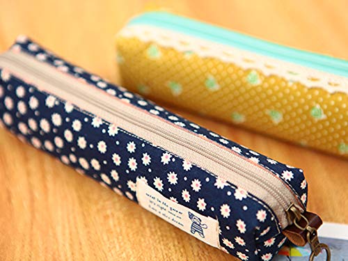 Gespout Caja de de Lápiz Paño Bolsa de Plumas Mujer Niños Maquillaje Bolsa Estuches Escolares Caso Pen Organizador Papelería Con Metal Cremalleras Regalo de Caja Retro Floral 20.5*4*5cm(Verde)1pcs