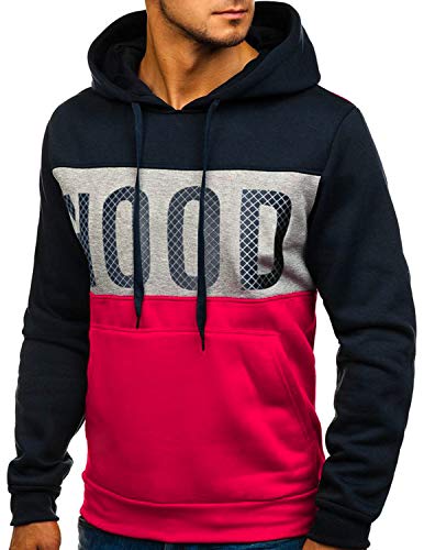 GHYUGR Sudadera con Capucha Hombre Contraste con Bolsillo Otoño Invierno Estampado Deporte Outwear Hoodie Pullover,Azul Marino,XXL