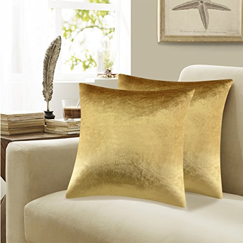 Gigizaza Oro Terciopelo Almohadon Cubre Caso, Rayas Acento Confortable Funda de Cojin, Mejor Decoración Square Sham Fundas de Almohada para Sofá Sofá Cama Casa Decor 45x45cm Juego de 4