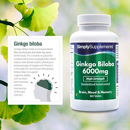 Ginkgo Biloba 6.000mg - ¡Bote para un año! - Apto para veganos - 360 comprimidos - SimplySupplements