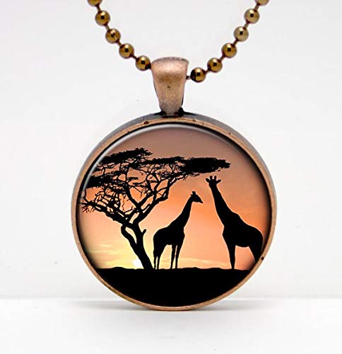 Girafas at Sunset - Colgante de cristal para foto o llavero, hecho a mano