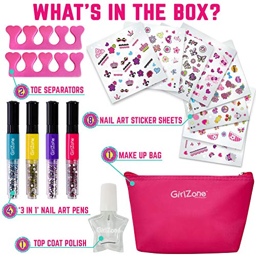 GirlZone Regalos para Niñas, Pintauñas Niñas - Diseña Tus Uñas - Set Maquillaje Niña: Decora Tus Uñas - Set Manicura Niñas 6 7 8 9 10 11 12 años - Manicura Juguete