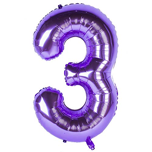 Globos grandes de 42 pulgadas, color morado, número 1, globos de aluminio para decoración de cumpleaños, aniversarios, fiestas, festivales Number 3