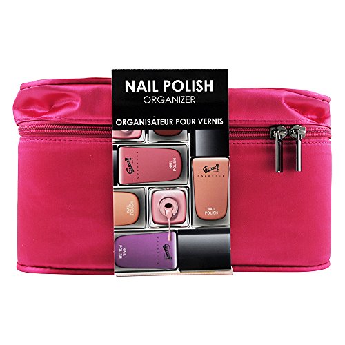 Gloss! - Organizador de Barniz de Uñas de color Rosa - Hermoso bolso organizador de uñas de seda rosa - 20 lugares para sus barniz y bolsillos para guardar sus ustensiles