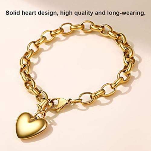 GoldChic Jewelry Letra S Colgante corazón en Pulsera de eslabones Redondos, Dorado Acero Inoxidable Chapado en 18K Oro, Joya para Novia Hija Señora, Gratis Caja de Regalo