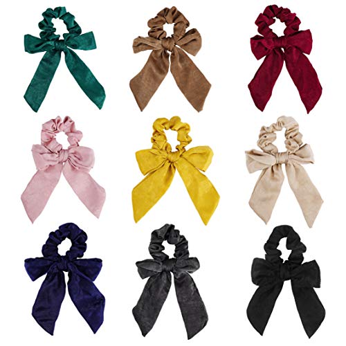 Gomas del Pelo, 9 Piezas de Elástico Cabello Scrunchies con Lazo, Multicolores Coleteros de Gasa Banda de Pelo Accesorios Pelo para Mujeres y Niñas, 9 colores