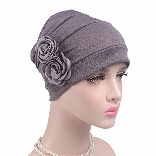 Gorra Beanie De Tela con 2 Flor De Adorno para Fiesta Boda Color Liso Turbante para Cabeza De Mujer para Cáncer Quimioterapia Chemo Oncológico Noche Pèrdida de Pelo Cabello 2 Unidades (F, 2)