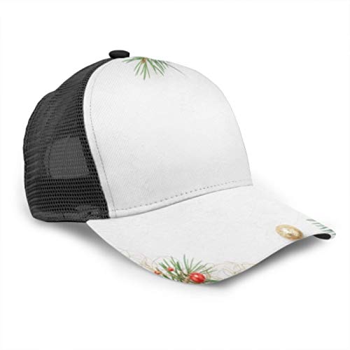 Gorra de béisbol para Hombres y Mujeres, Marco de Navidad Brillante, Abeto Rojo Dorado, Malla de Camionero Ajustable, Gorra de béisbol con ventilación de Verano, Gorra para el Sol, Sombrero para papá