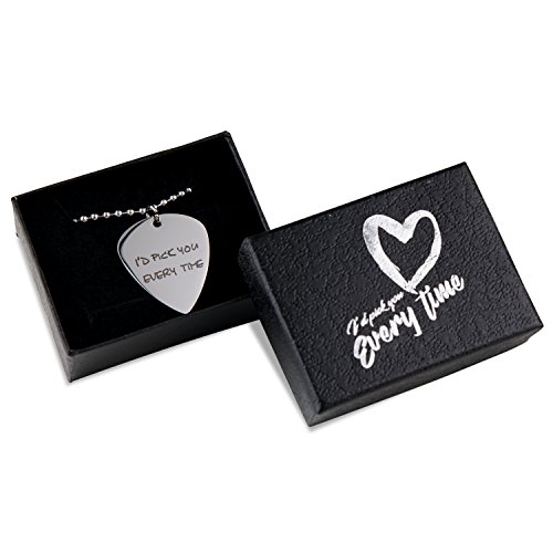 Grabado Collar De Púa De Guitarra Caja De Regalo - Plectro De Metal Grabado Collar Colgante Amantes De La Música Novia Novio En El Día De San Valentín - Marido Esposa Cumpleaños Aniversario Boda