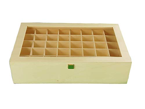 Greca Caja Colecciones. con Doble Piso. En Madera de chopo. Interior con departamentos para Colecciones (2 bandejas). En Crudo. Medidas: 45 * 28 * 11 cms.