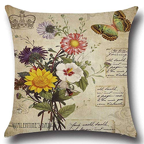 Gspirit 4 Pack clásico Las Flores Rosa Algodón Lino Throw Pillow Case Funda de Almohada para Cojín 45x45 cm