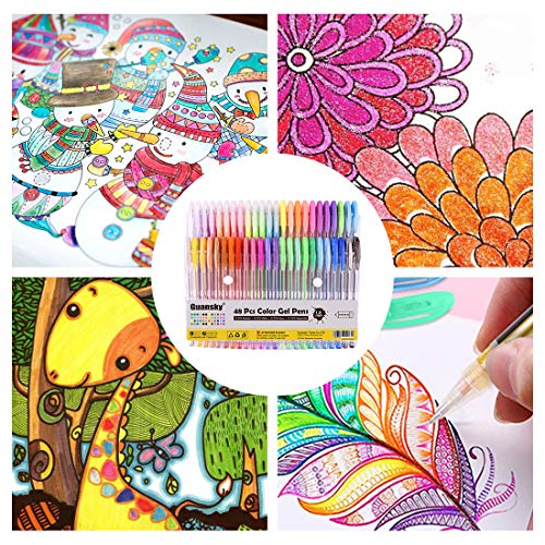 Gurkkst 48 Set Boligrafos Gel Colores Bolígrafos de Gel para Scrapbooking, Colorear, Dibujar y Artesanal (12 Metálico + 12 Glitter + 12 Neón + 12 Clásicos)