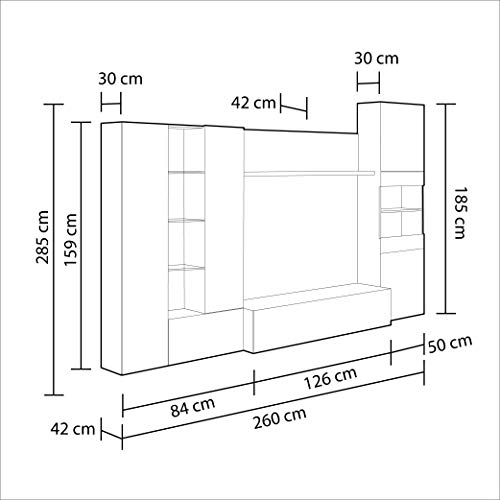 Habitdesign 016642F - Mueble de Comedor con Leds, Acabado en Blanco Brillo y Roble Canadian, Medida 260 cm de Ancho