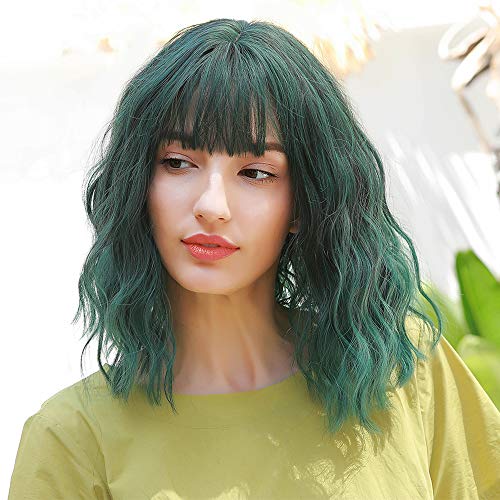 HAIRCUBE 14 pulgadas corto rizado Mix verde Bob Perücken para mujer sintética Perücken con Pony