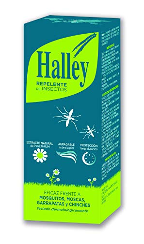 HALLEY Repelente Mosquitos Spray Eficaz Repelente de Todo Tipo de Insectos Protección de Larga Duración con Extracto Natural de Pyrethrum | 100ml Ideal Equipaje de Mano