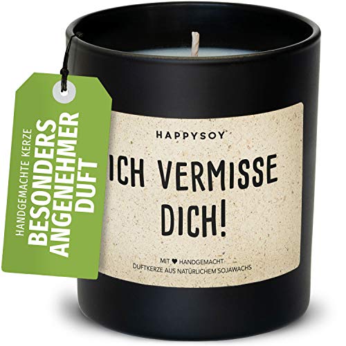 Happysoy Vermissen - Vela aromática en vaso con texto en alemán 100% natural, hecha a mano, regalo personal sostenible de la lejía – para mejor amiga – Ich vermisse Dich
