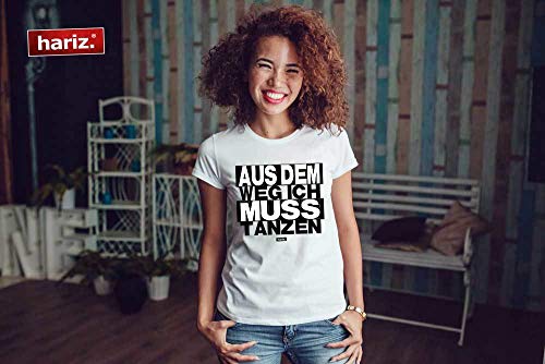 Hariz - Camiseta de manga corta para mujer, cuello redondo, con texto en alemán, color blanco y negro azul real XL