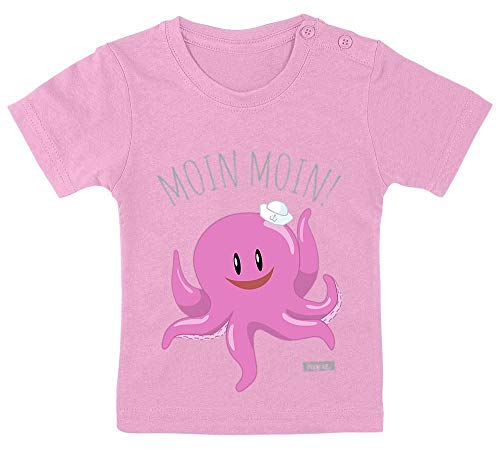 Hariz - Camiseta para bebé, diseño con texto en inglés "Moin Moin Krake dulce Animales de la jungla, incluye tarjeta de regalo de algodón de azúcar rosa 3-9 meses/60-69 cm