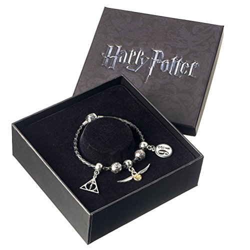 Harry Potter Pulsera negra con 3 cuentas de hechizos y 3 abalorios