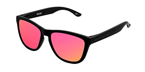 HAWKERS Gafas de Sol ONE Carbon Black, para Hombre y Mujer, con Montura Negra Mate y Degradada Fucsia con Efecto Espejo, Protección UV400