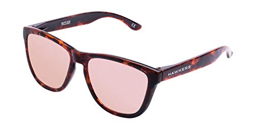 HAWKERS Gafas de Sol ONE Carey Black, para Hombre y Mujer, con Montura Havana Style y Lente Rosa con Efecto Espejo, Protección UV400