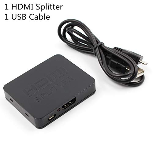 HDMI SPLITTER 1 en 2 salida, 4K HDMI SPLITTER, Duplicador HDMI SPLITTER, Duplicado 2 mismas salidas, no extendido, HD Ultra HDMI Splitter con fuente de alimentación y cable, negro