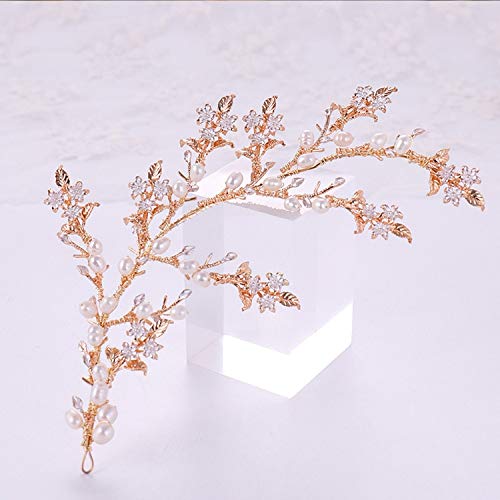 Hengheng-shop Wedding TiaraDiadema de perlas para mujer, joyería elegante con flores y perlas, tiara dorada para el pelo, para boda, novia, adorno para cabeza, ,  Talla única,  Color dorado.,, ]