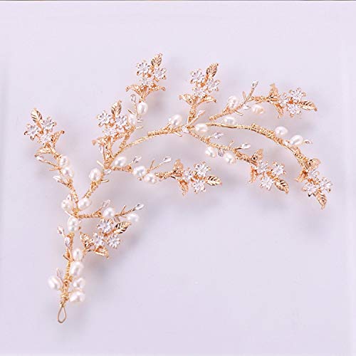 Hengheng-shop Wedding TiaraDiadema de perlas para mujer, joyería elegante con flores y perlas, tiara dorada para el pelo, para boda, novia, adorno para cabeza, ,  Talla única,  Color dorado.,, ]