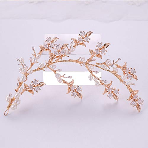 Hengheng-shop Wedding TiaraDiadema de perlas para mujer, joyería elegante con flores y perlas, tiara dorada para el pelo, para boda, novia, adorno para cabeza, ,  Talla única,  Color dorado.,, ]