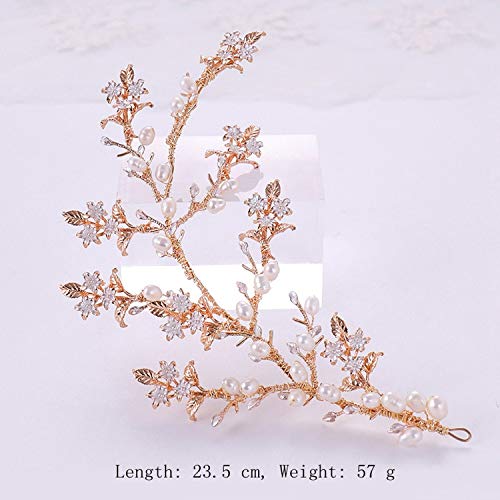 Hengheng-shop Wedding TiaraDiadema de perlas para mujer, joyería elegante con flores y perlas, tiara dorada para el pelo, para boda, novia, adorno para cabeza, ,  Talla única,  Color dorado.,, ]